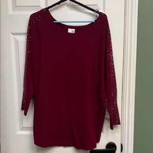 Siren Lily Burgundy Rhinestone Sleeve Knit Pullover